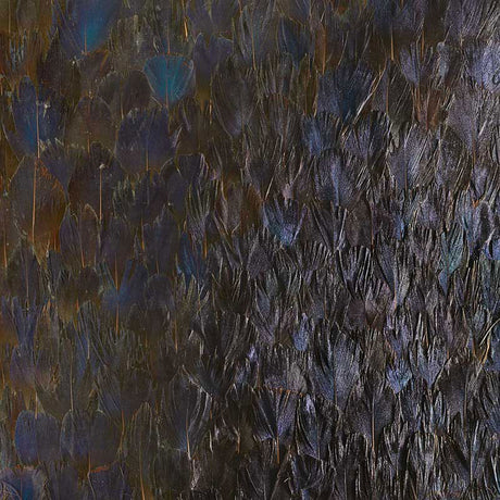 Sapphire wallcovering in bronze violet with a dense, iridescent feather pattern by Schumacher.