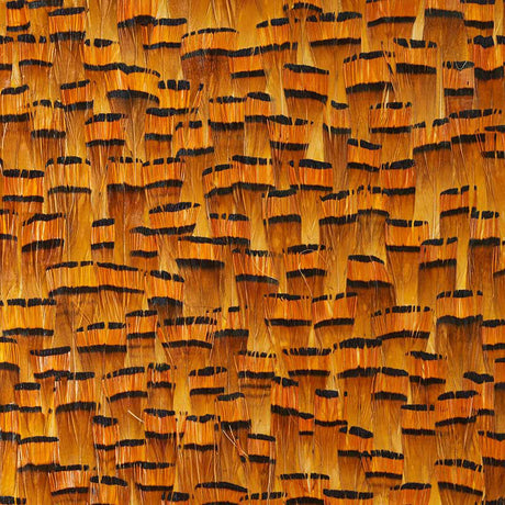 Bauxite Goldenrod by Schumacher - Natural feather wallcovering with warm golden tones and broken stripe pattern