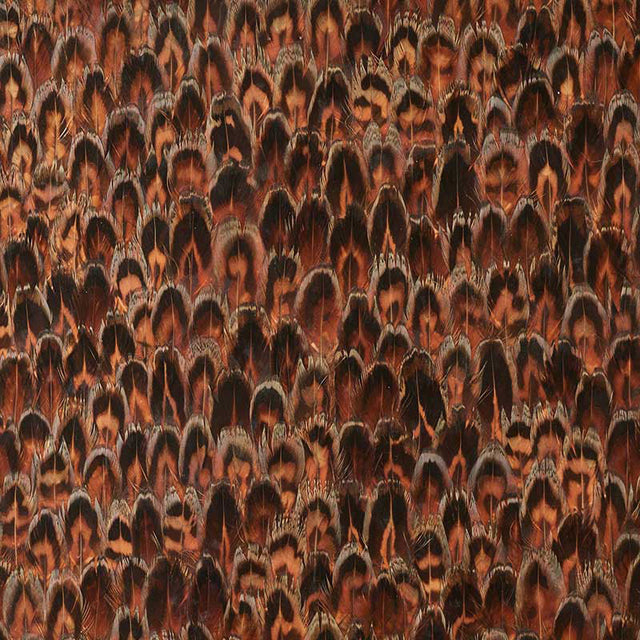 Agate Chestnut by Schumacher - Luxurious hand-applied feather wallcovering panel in warm chestnut tones