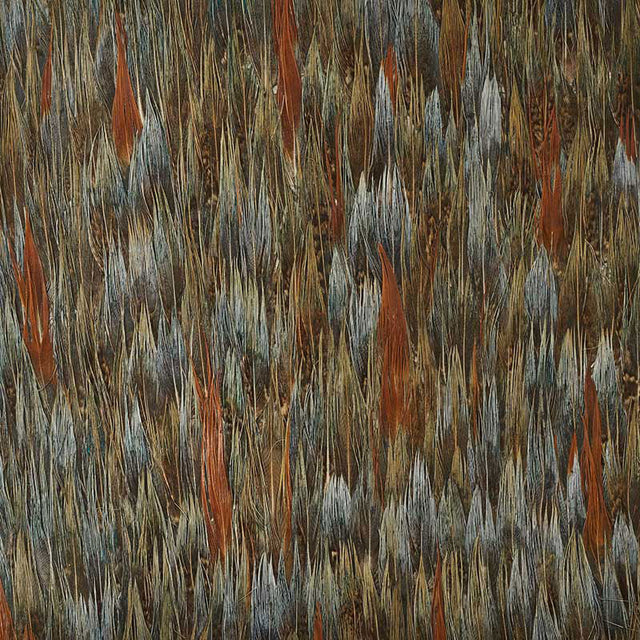 Nickel by Schumacher - Plume Collection, hand-applied natural feather wallcovering in brown tones