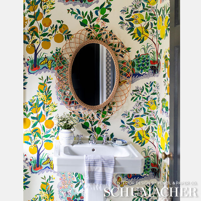 Citrus Garden Panel Set Yellows by Schumacher Hand-Screened Whimsical Botanical Wallpaper – Schumacher 5008410