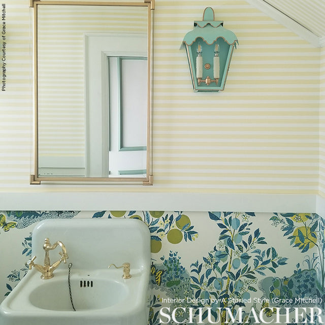 Citrus Garden Panel Set Pool by Schumacher Hand-Drawn Botanical Wallpaper – Schumacher 5008411