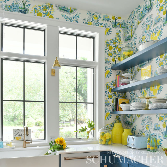 Citrus Garden Panel Set Pool by Schumacher Hand-Drawn Botanical Wallpaper – Schumacher 5008411