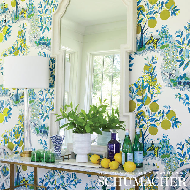 Citrus Garden Panel Set Pool by Schumacher Hand-Drawn Botanical Wallpaper – Schumacher 5008411