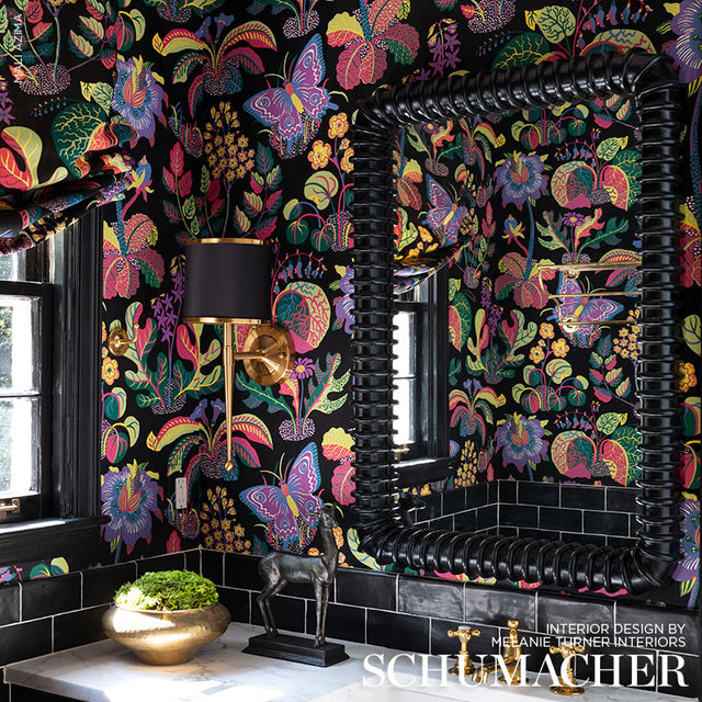 Exotic Butterfly Black by Schumacher Vibrant Butterfly Botanical Wallpaper – Schumacher 5008422