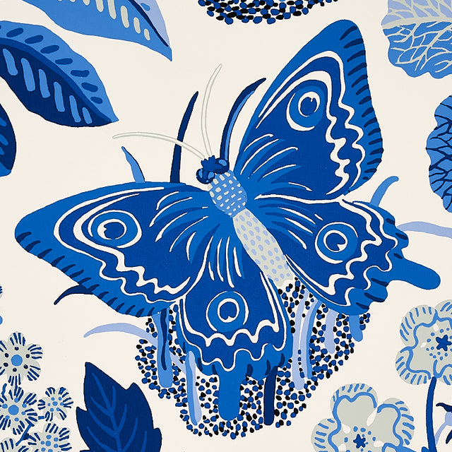 Exotic Butterfly Marine by Schumacher Whimsical Butterfly Botanical Wallpaper – Schumacher 5008423