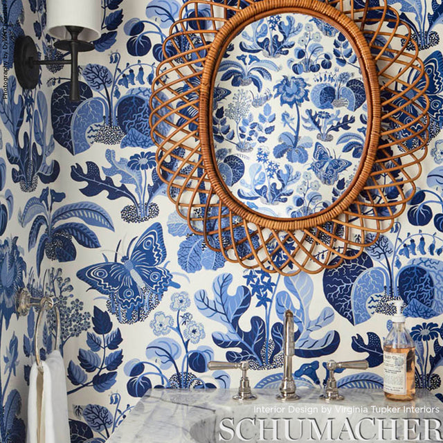 Exotic Butterfly Marine by Schumacher Whimsical Butterfly Botanical Wallpaper – Schumacher 5008423
