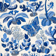 Exotic Butterfly Marine wallpaper by Schumacher featuring blue butterflies and botanical motifs in a whimsical, modern style.