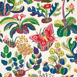 Exotic Butterfly wallpaper in Spring colorway by Schumacher, featuring vibrant butterflies and botanical motifs on a cream background.