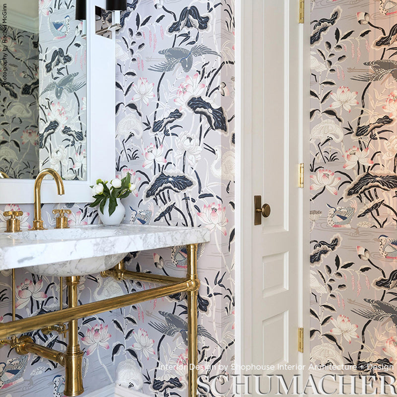 Lotus Garden Lilac by Schumacher Japanese Motif Hand-Screened Wallpaper – Schumacher 5008432