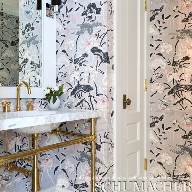 Lotus Garden Lilac by Schumacher Japanese Motif Hand-Screened Wallpaper – Schumacher 5008432