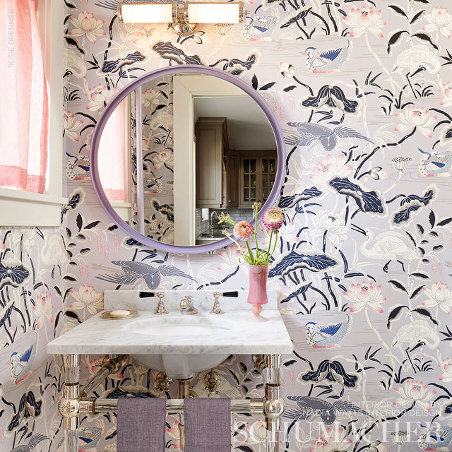 Lotus Garden Lilac by Schumacher Japanese Motif Hand-Screened Wallpaper – Schumacher 5008432