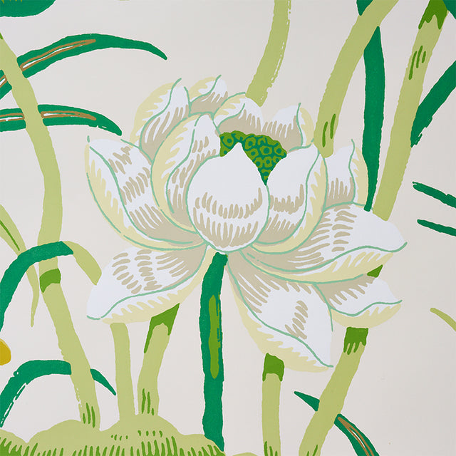 Lotus Garden Leaf by Schumacher Hand-Screened Botanical Wallpaper – Schumacher 5008433