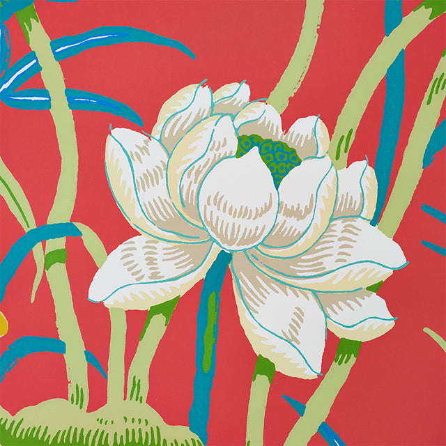 Lotus Garden Red by Schumacher Japanese Floral Wallpaper – Schumacher 5008434
