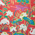Lotus Garden wallpaper in red with hand-screened Japanese-inspired floral and bird motifs by Schumacher.
