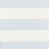 Baxter Stripe wallpaper in sky blue and white horizontal stripes by Schumacher, shown in modern interiors.