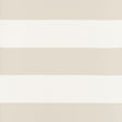 Baxter Stripe Dove wallpaper by Schumacher shown as a wide horizontal stripe in a neutral bathroom setting.