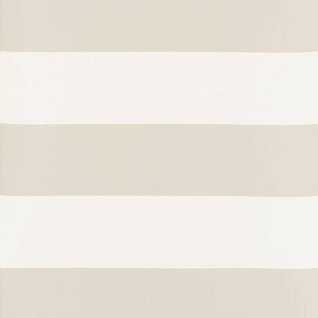 Baxter Stripe Dove wallpaper by Schumacher shown as a wide horizontal stripe in a neutral bathroom setting.