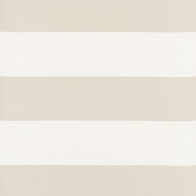 Baxter Stripe Dove wallpaper by Schumacher shown as a wide horizontal stripe in a neutral bathroom setting.