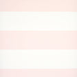 Baxter Stripe wallpaper in blush pink and white horizontal stripes by Schumacher, shown in styled and detail views.
