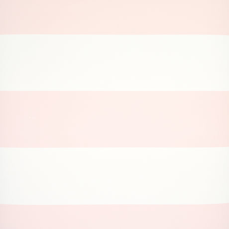 Baxter Stripe wallpaper in blush pink and white horizontal stripes by Schumacher, shown in styled and detail views.