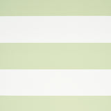 Baxter Stripe green and white horizontal stripe wallpaper by Schumacher, shown in styled and detail views.