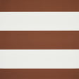 Baxter Stripe brown and white wide horizontal stripe wallpaper by Schumacher, shown in styled and detail views.
