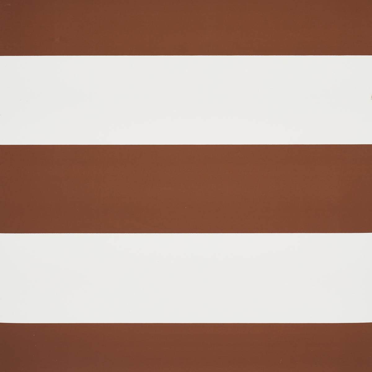 Baxter Stripe brown and white wide horizontal stripe wallpaper by Schumacher, shown in styled and detail views.