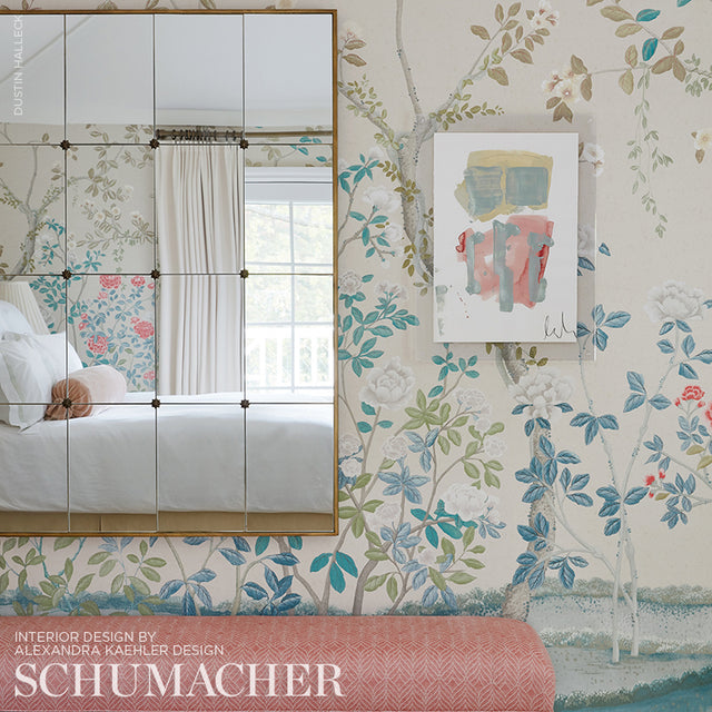 Madame de Pompadour Panel Set Alabaster by Schumacher – Miles Redd Chinoiserie Floral Wall Mural 5008540