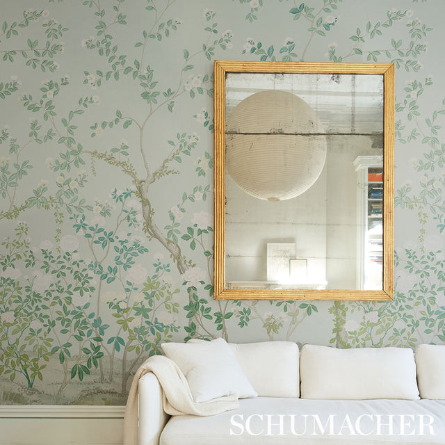 Madame de Pompadour Panel Set Green Chinoiserie Floral Wallpaper – Schumacher 5008543