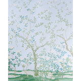Madame de Pompadour Panel Set wallpaper in blue, featuring a Chinoiserie-inspired English garden floral design by Miles Redd for Schumacher.