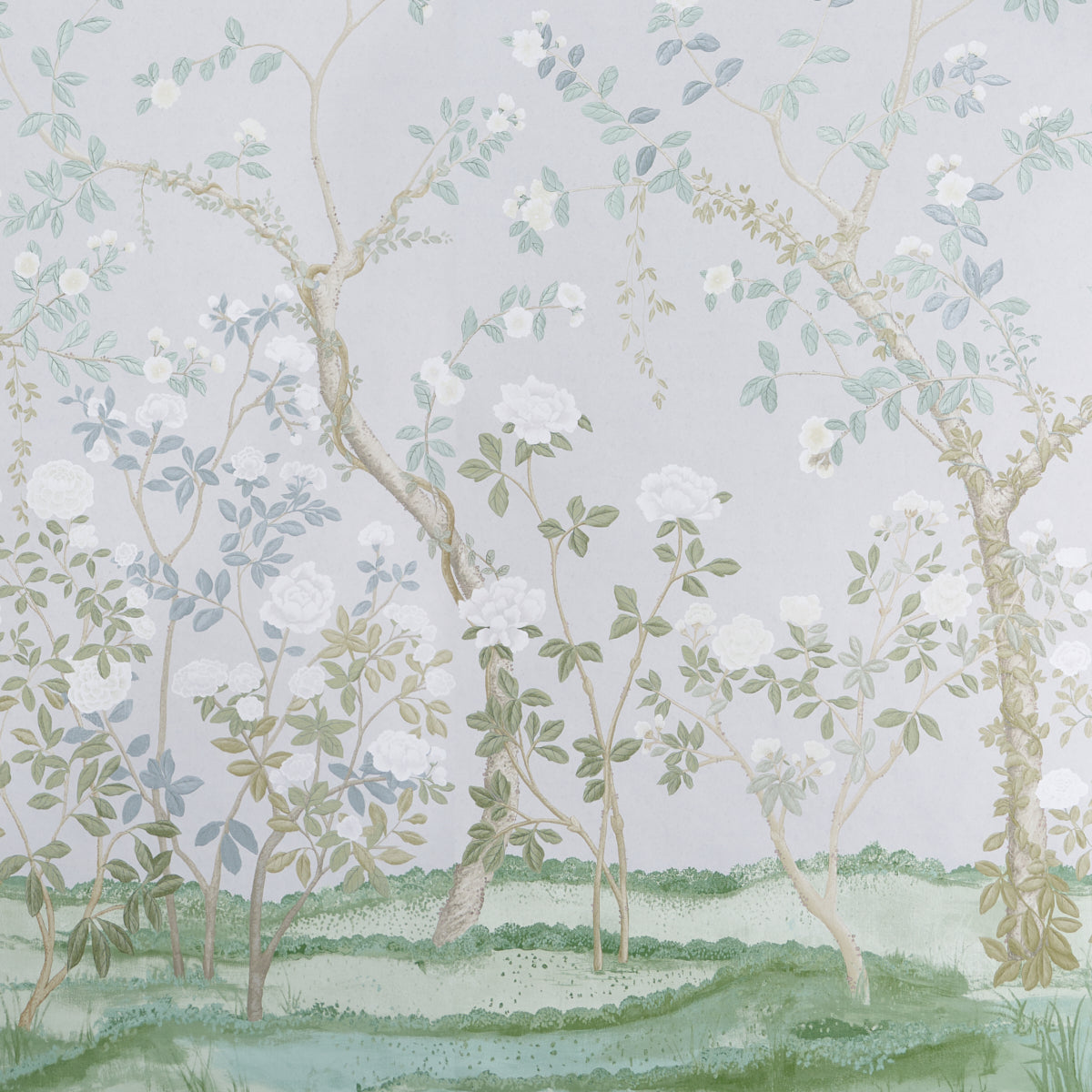 Madame de Pompadour Panel Set Grey by Schumacher Chinoiserie Floral Wallpaper – Miles Redd 5008545