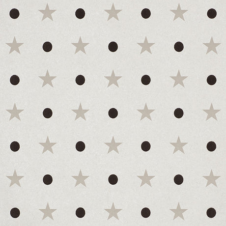 Warm silver wallpaper with flocked polka dots and stars, Etoiles et Points by Schumacher