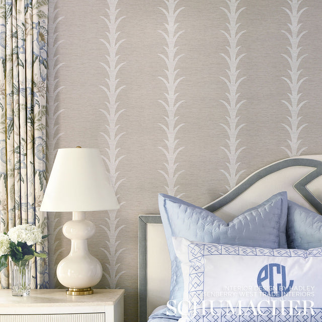 Acanthus Stripe Vinyl Limestone by Schumacher – Silver Lining Performance Wallcoverings Designer Wallpaper 5008590