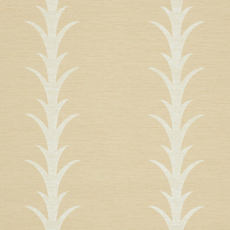 Acanthus Stripe Vinyl wallpaper in a natural colorway with a stylized acanthus motif stripe pattern, designed by Celerie Kemble for Schumacher.