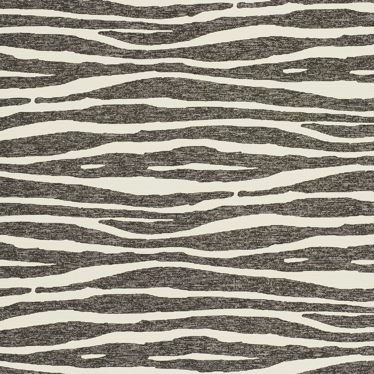 Ripple Vinyl wallpaper in black and ivory with zebra stripe pattern by Schumacher, designed by Celerie Kemble.