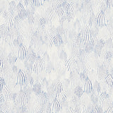 Feathers Indigo wallpaper by Schumacher, featuring a blue and white feather pattern from the Silver Lining Performance Wallcoverings collection.