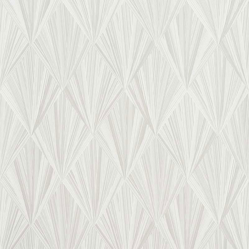 Marquetry Whitewash high performance wallcovering by Schumacher, geometric fan pattern wallpaper
