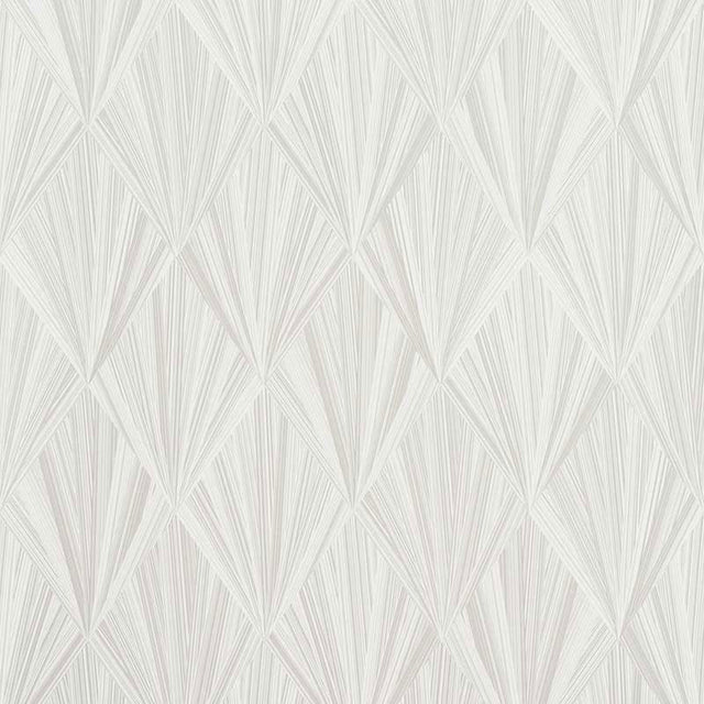 Marquetry Whitewash high performance wallcovering by Schumacher, geometric fan pattern wallpaper