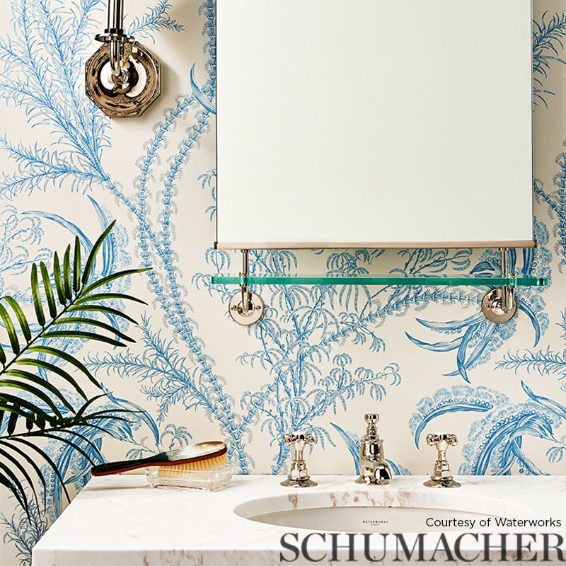 Ocean Toile Delft Blue by Schumacher Undersea Botanical Toile Wallpaper – Schumacher 5008720