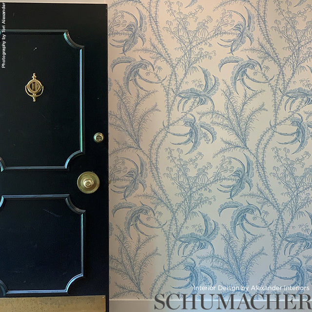 Ocean Toile Delft Blue by Schumacher Undersea Botanical Toile Wallpaper – Schumacher 5008720