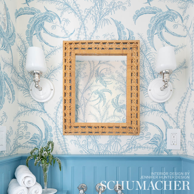 Ocean Toile Delft Blue by Schumacher Undersea Botanical Toile Wallpaper – Schumacher 5008720