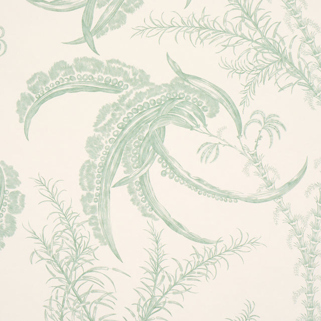 Ocean Toile Eucalyptus on Linen by Schumacher Scenic Undersea Toile Wallpaper – Schumacher 5008721
