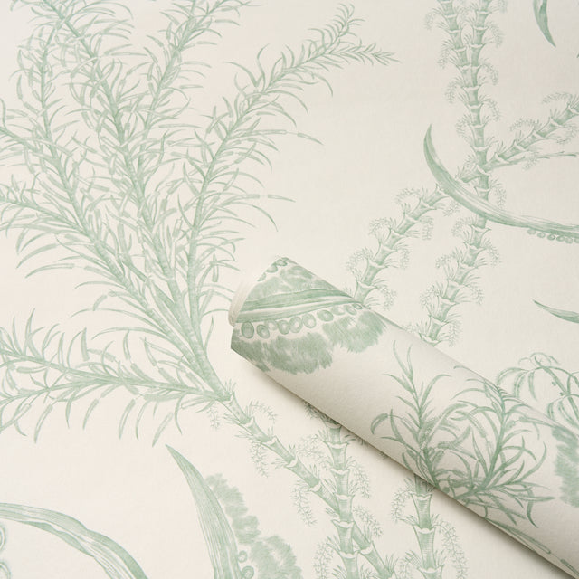 Ocean Toile Eucalyptus on Linen by Schumacher Scenic Undersea Toile Wallpaper – Schumacher 5008721