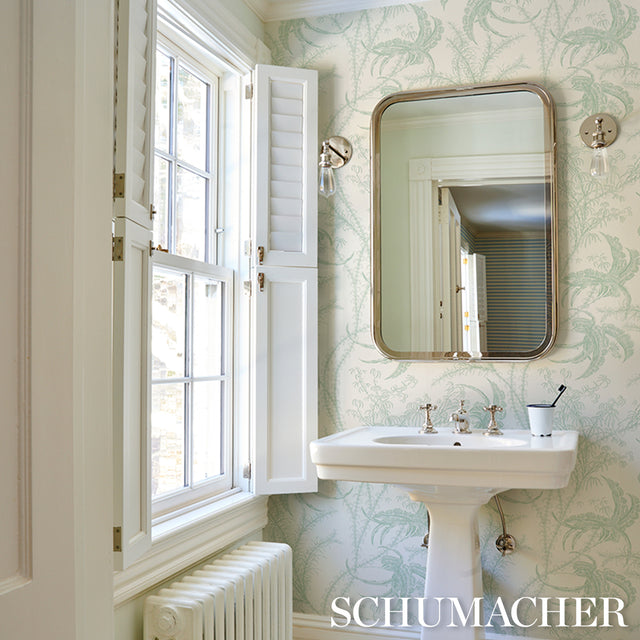 Ocean Toile Eucalyptus on Linen by Schumacher Scenic Undersea Toile Wallpaper – Schumacher 5008721