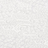 Mizu Grey swirling garden fantasia surface-printed wallpaper by Schumacher, inspired by Japanese woodblocks, shown in styled and detail views.