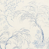 MORI SISAL wallpaper in Porcelain by Schumacher, featuring handpainted botanical tree motifs on a textured sisal ground.