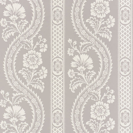 Versailles wallpaper in grey with painterly botanical stripe and floral pattern by Schumacher