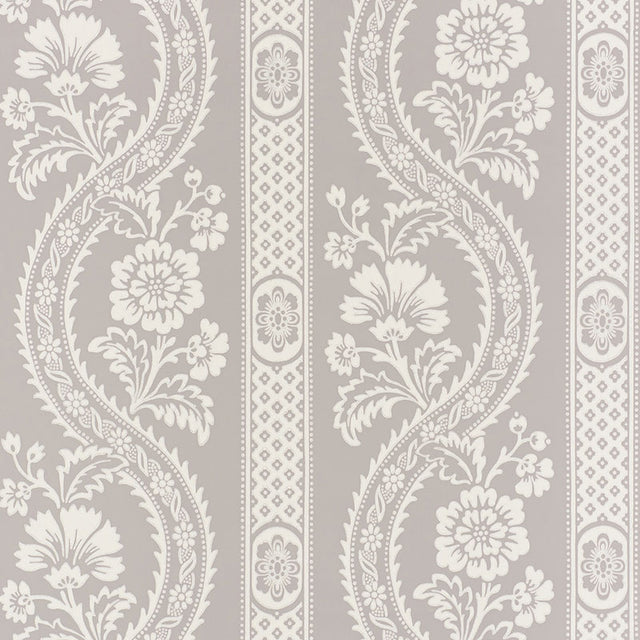 Versailles wallpaper in grey with painterly botanical stripe and floral pattern by Schumacher
