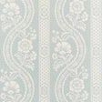 Versailles Mineral botanical stripe wallpaper by Schumacher, surface printed with painterly floral stripes in blue and white.
